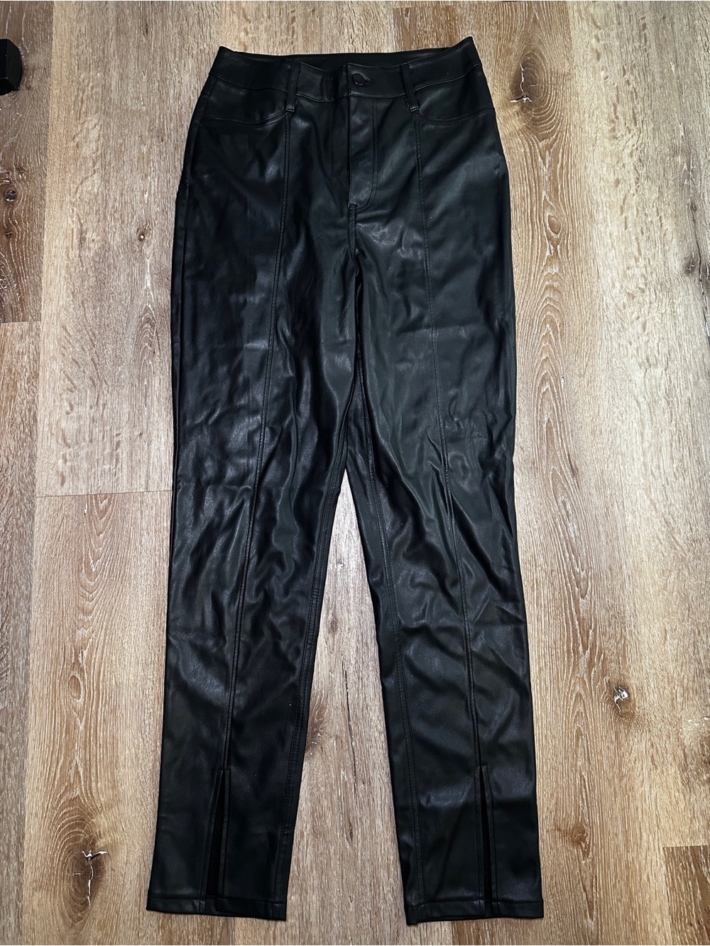 Black Faux Leather Straight-Leg Pants